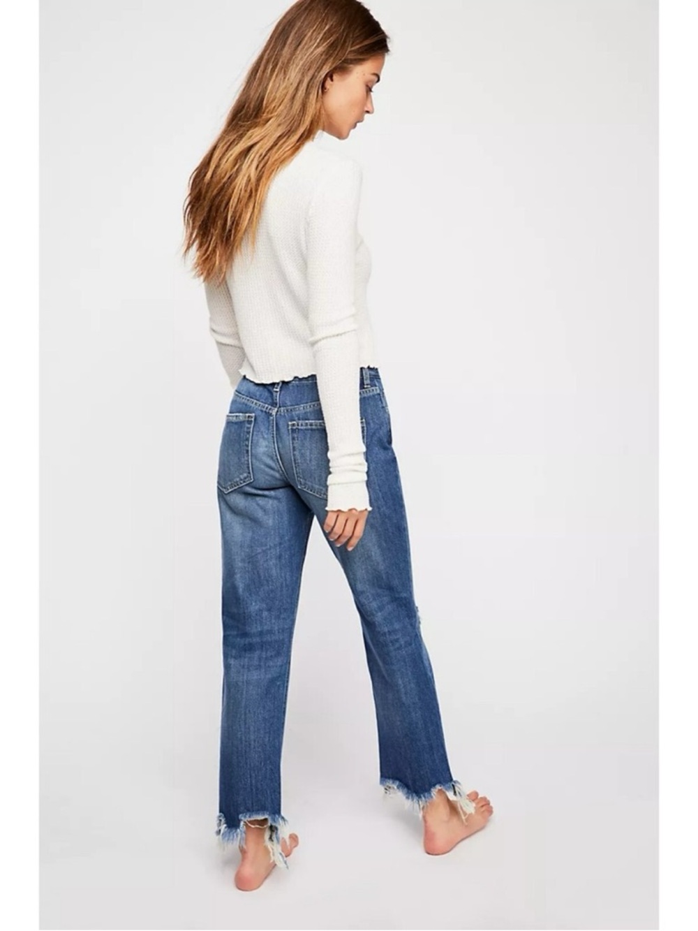 Free People We The Free Maggie Mid Rise Straight Jeans Sequoia Blue Size